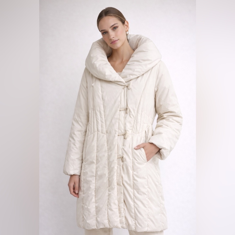 Larry Levine Down Ivory Long Puffer Coat Size M